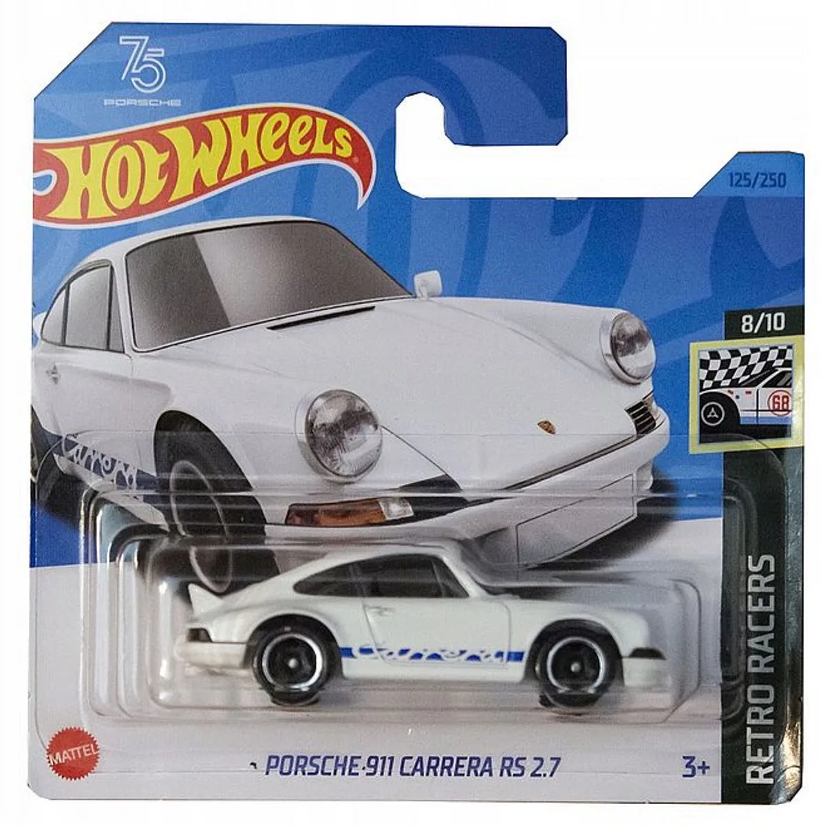 Porsche 911 Carrera RS 2.7 Retro Racers Schaal 1:64 van Hot Wheels in Wit – productfoto