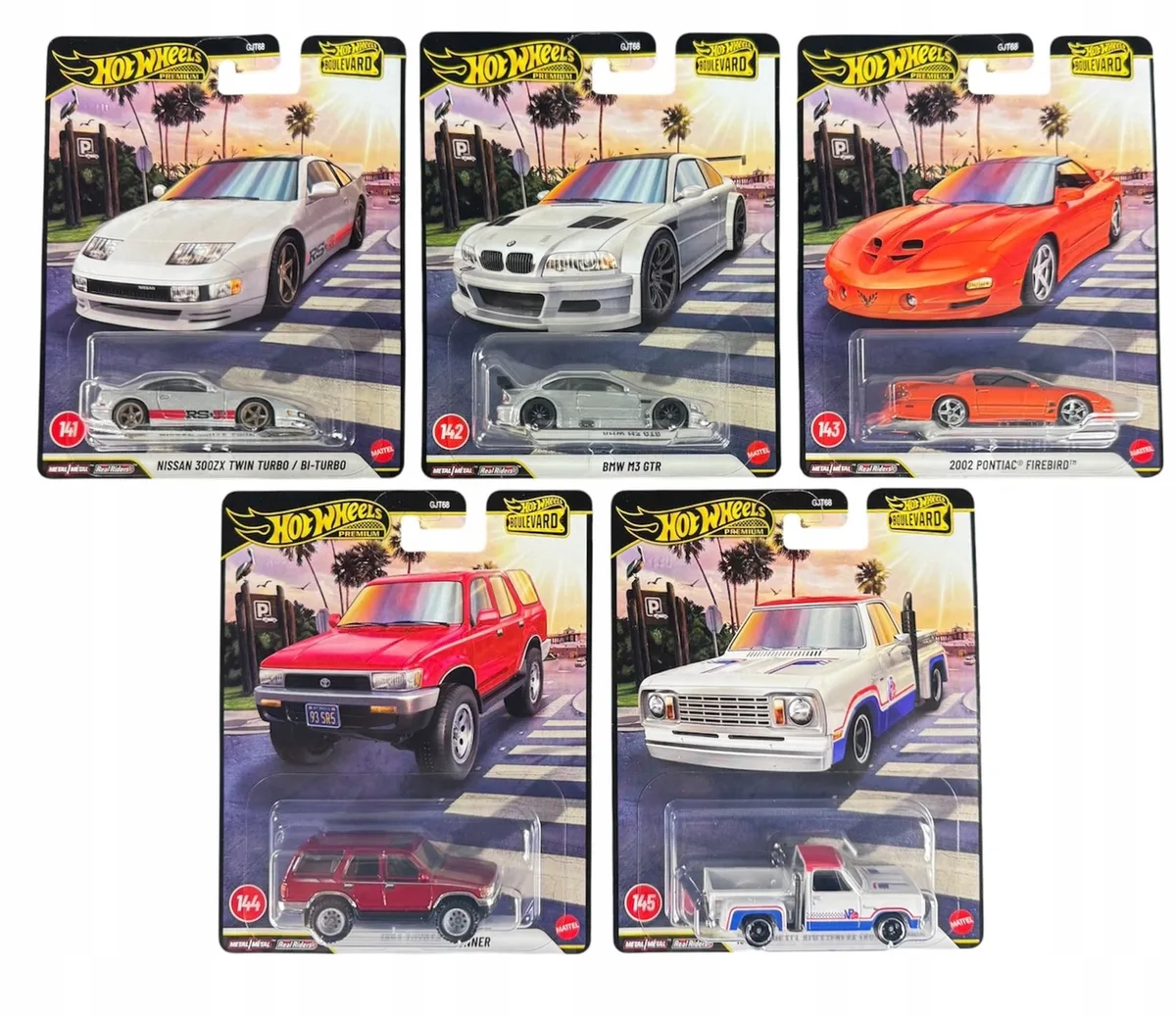 Premium Boulevard Set 5 Auto's (1:64) - Nieuwe Modellen de Hot Wheels en Bleu – photo du produit