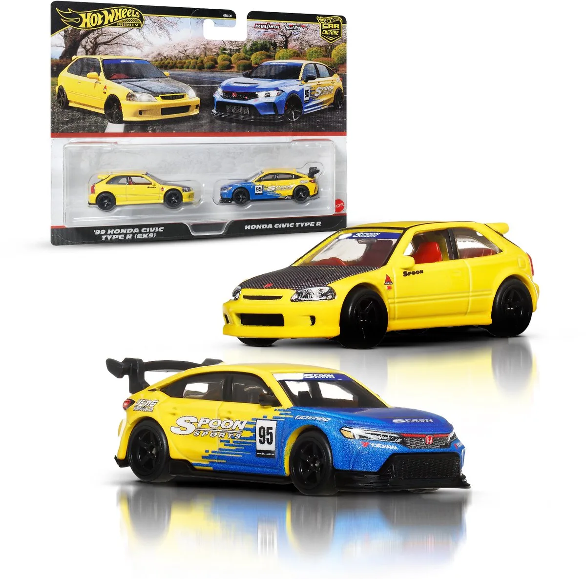 Premium Car Culture Diecast - Speelgoedvoertuig van Hot Wheels in Blauw, Geel – productfoto