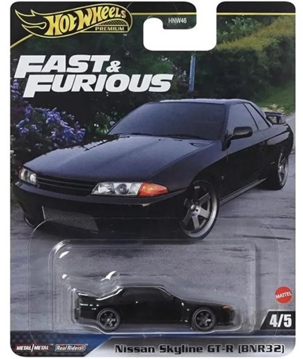 PREMIUM FAST & FURIOUS NISSAN SKYLINE GT-R (BNR32) 1:64 HW 2/5 van Hot Wheels in Black glim – productfoto