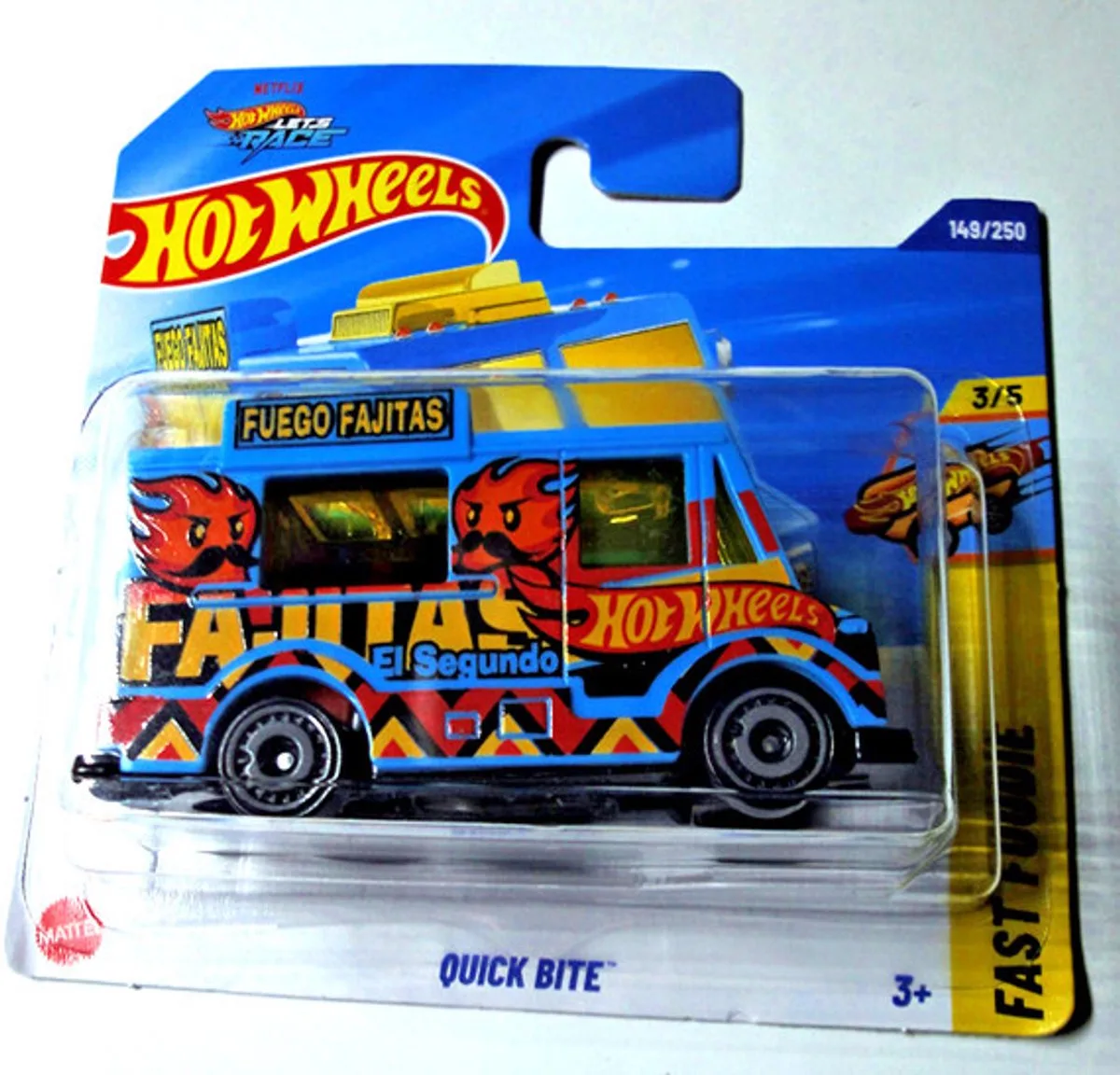 QUICK BITE FUEGO FAIJTAS EL SEGUNDO FOOD TRUCK 149/250 HW FAST FOODIE 3/5 1:64 SHORT CARD van Hot Wheels in Art color – productfoto