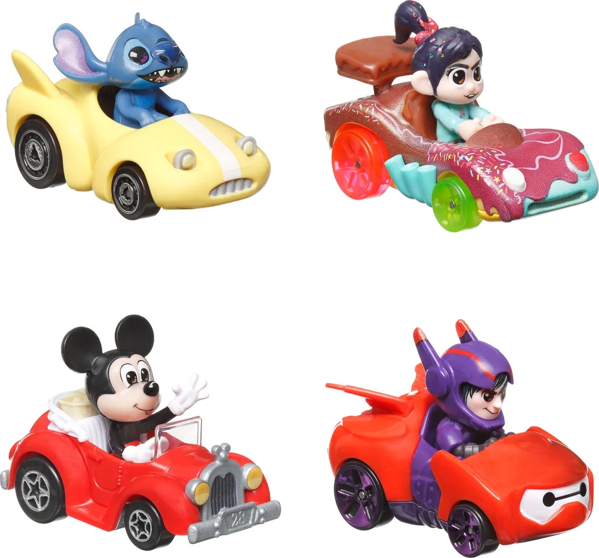 RacerVerse - 4 metalen auto's met Disney bestuurder - Speelgoedvoertuig von Hot Wheels in Mehrfarbig – Produktfoto
