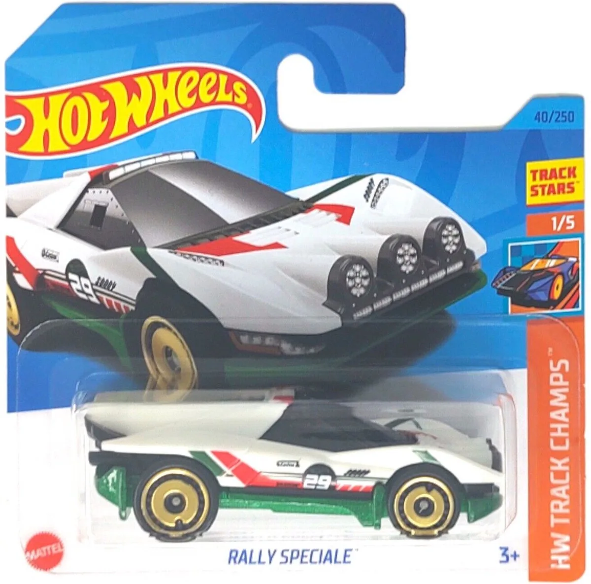RALLY SPECIALE GREEN/WHITE 40/250 1:64 HW TRACK CHAMPS 1/5 fra Hot Wheels i Green white – produktbillede