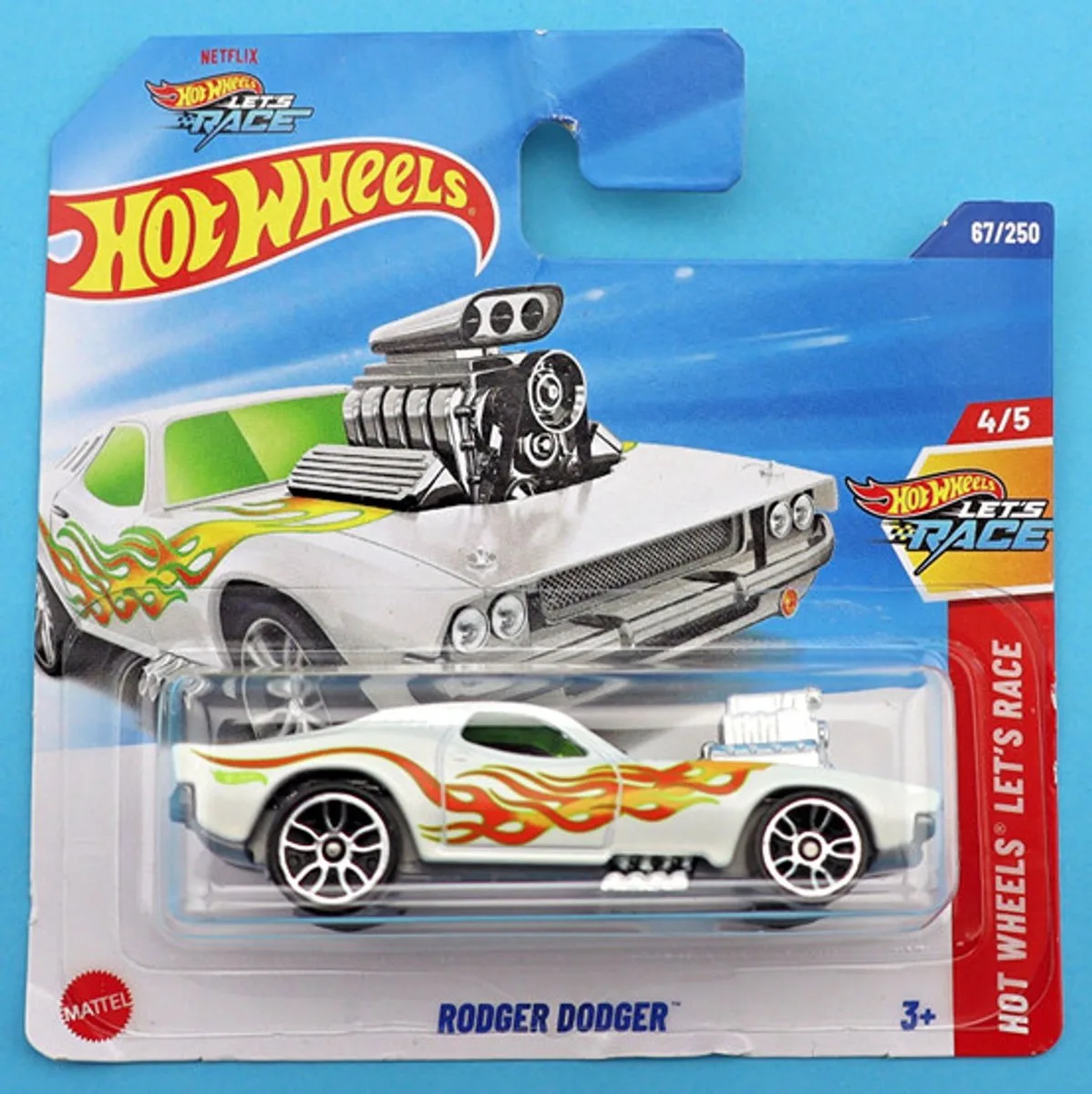 RODGER DODGER 67/250 1:64 HW LET'S RACE 4/5 SHORT CARD van Hot Wheels in Flame white – productfoto