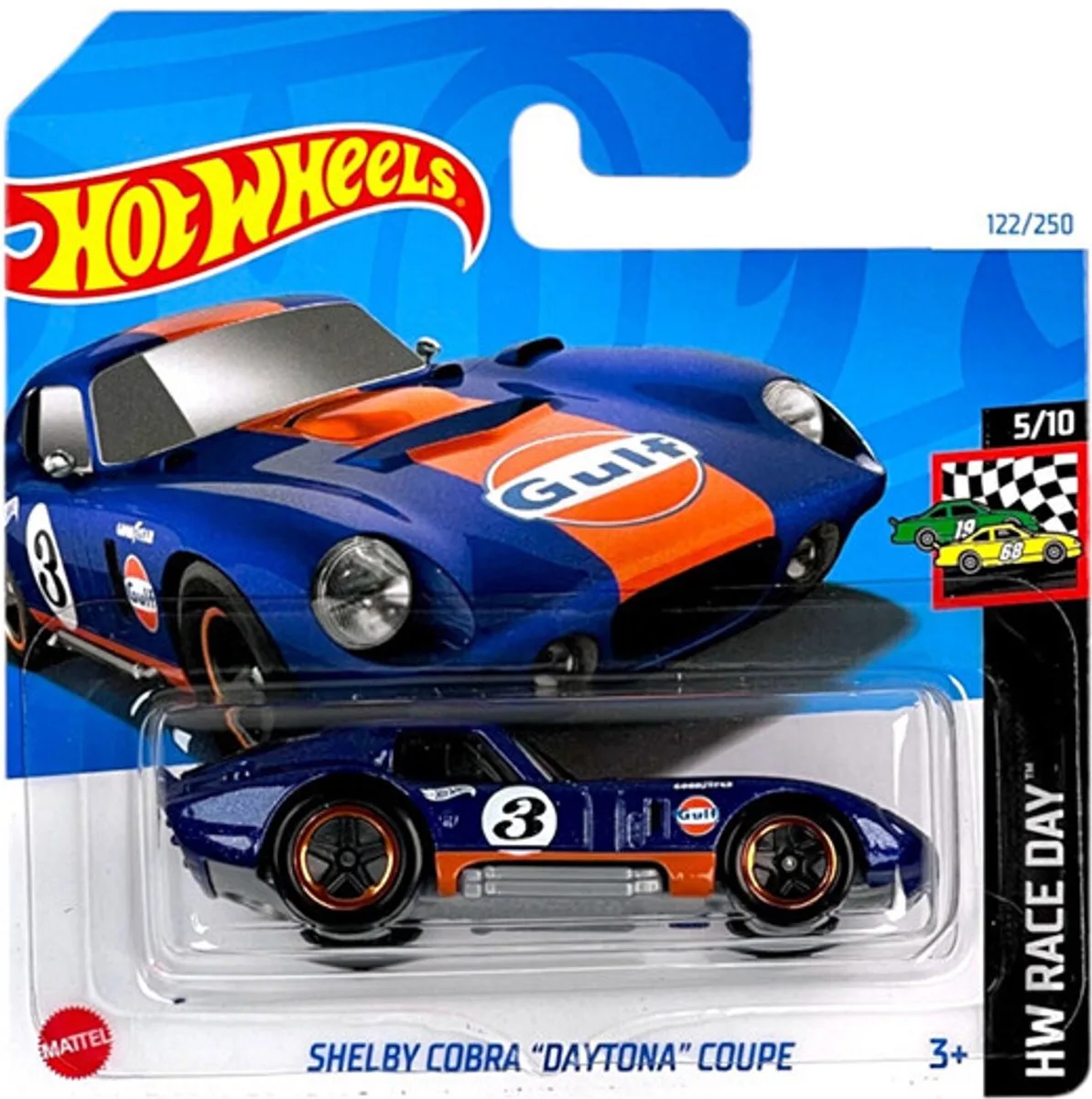 SHELBY COBRA "DAYTONA" COUPE GULF 122/250 1:64 HW RACE DAY 5/10 SHORT CARD van Hot Wheels in Blauw – productfoto