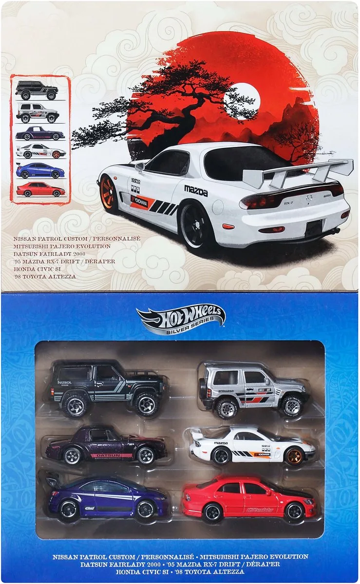Silver Series - Set van 6 Japanse Voertuigen von Hot Wheels in 6 Japanse Voertuigen – Produktfoto