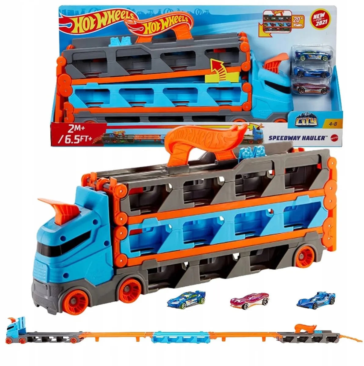 Speedway Hauler: Vrachtwagen, Racebaan & Opslag 2-in-1 by Hot Wheels in Grey – product photo