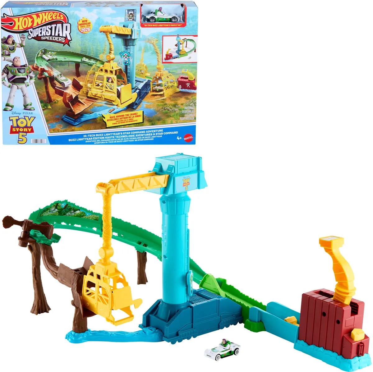Speelgoedauto Baanset - Disney en Pixar Toy Story 5 Superstar Speeders Hi-Tech Buzz Lightyear's Star Command Avontuur Baanset de Hot Wheels en Multicolore – photo du produit