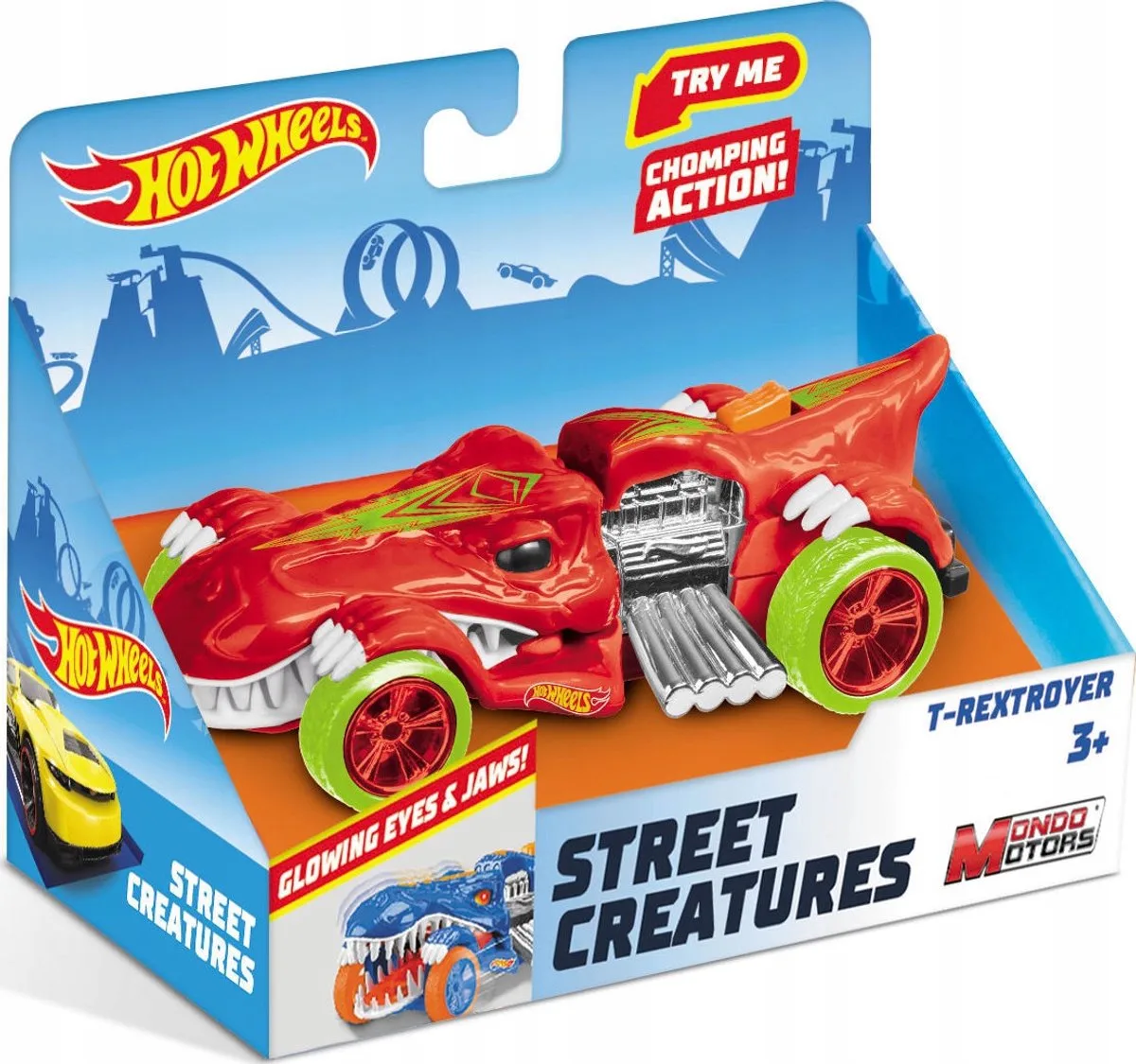Street Creatures T-Rex T-Rextroyer Speelgoedauto de Hot Wheels en Rouge – photo du produit