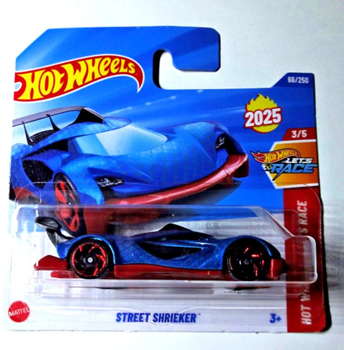STREET SHRIEKER 66/250 HW LET'S RACE 3/5 SHORT CARD 2025 de Hot Wheels en Blue carbon look – photo du produit