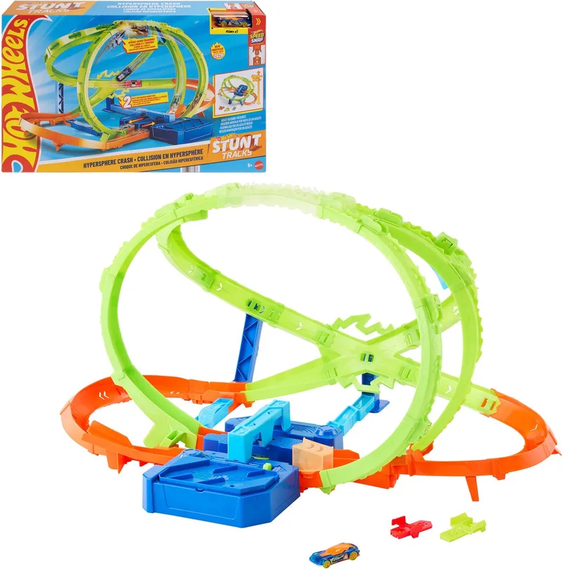 Stunt Tracks Hypersphere Crash - Met 1 metalen auto de Hot Wheels en Multicolore – photo du produit