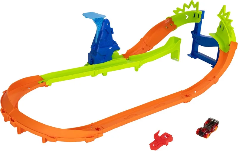 Stunt Tracks Championship Rennbahnset mit Hot Wheels Auto im Maßstab 1:64 von Hot Wheels in Mehrfarbig – Produktfoto