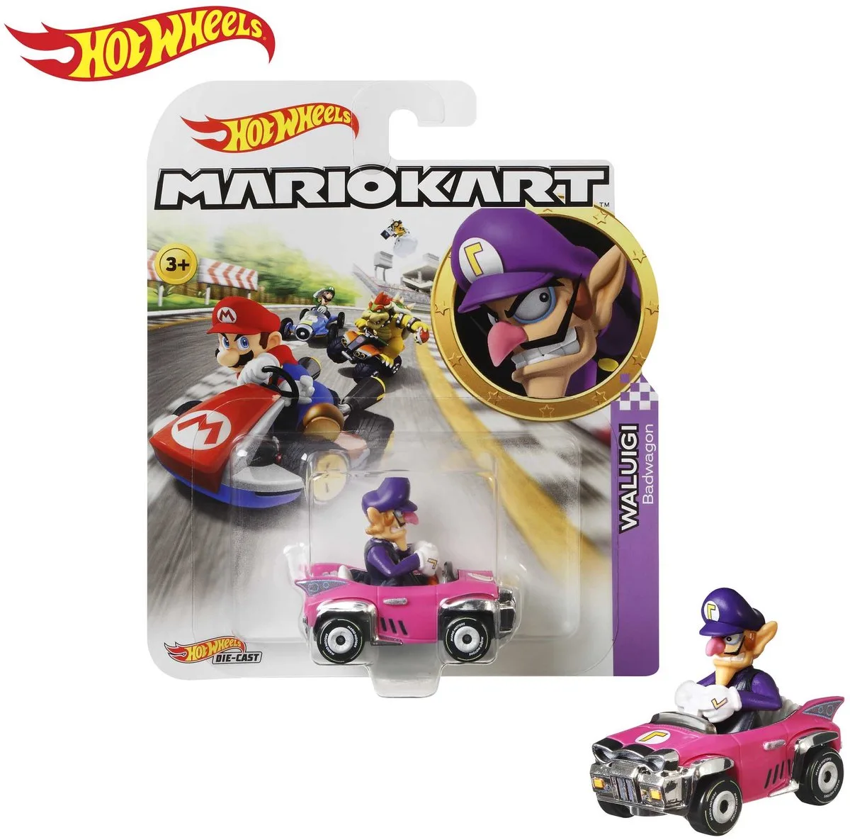 super mario kart voertuig Waluigi von Hot Wheels in Schwarz, Rosa, Lila – Produktfoto