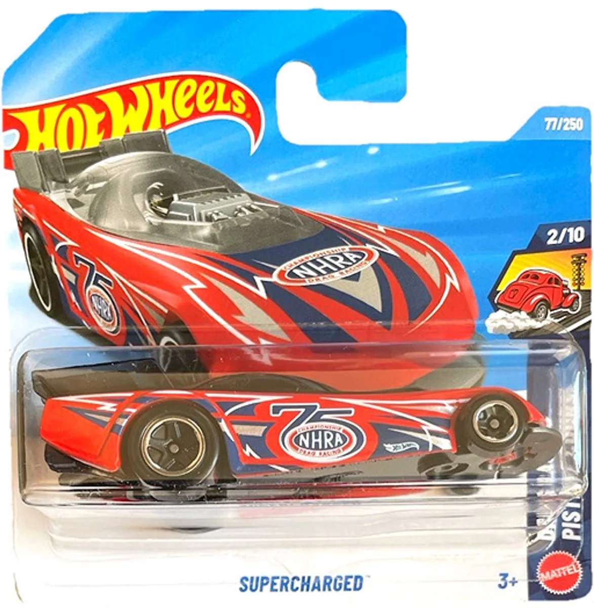 SUPERCHARGED 77/250 HW DRAG RACERS PISTE DE COURSE 2/10 SHORT CARD 2026 by Hot Wheels in Drag red – product photo