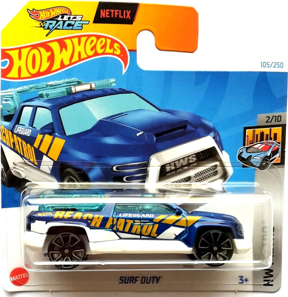 SURF DUTY LIFE GUARD BEACH PATROL 105/250 1:64 BLUE HW METRO 2/10 van Hot Wheels in Blauw, Wit – productfoto