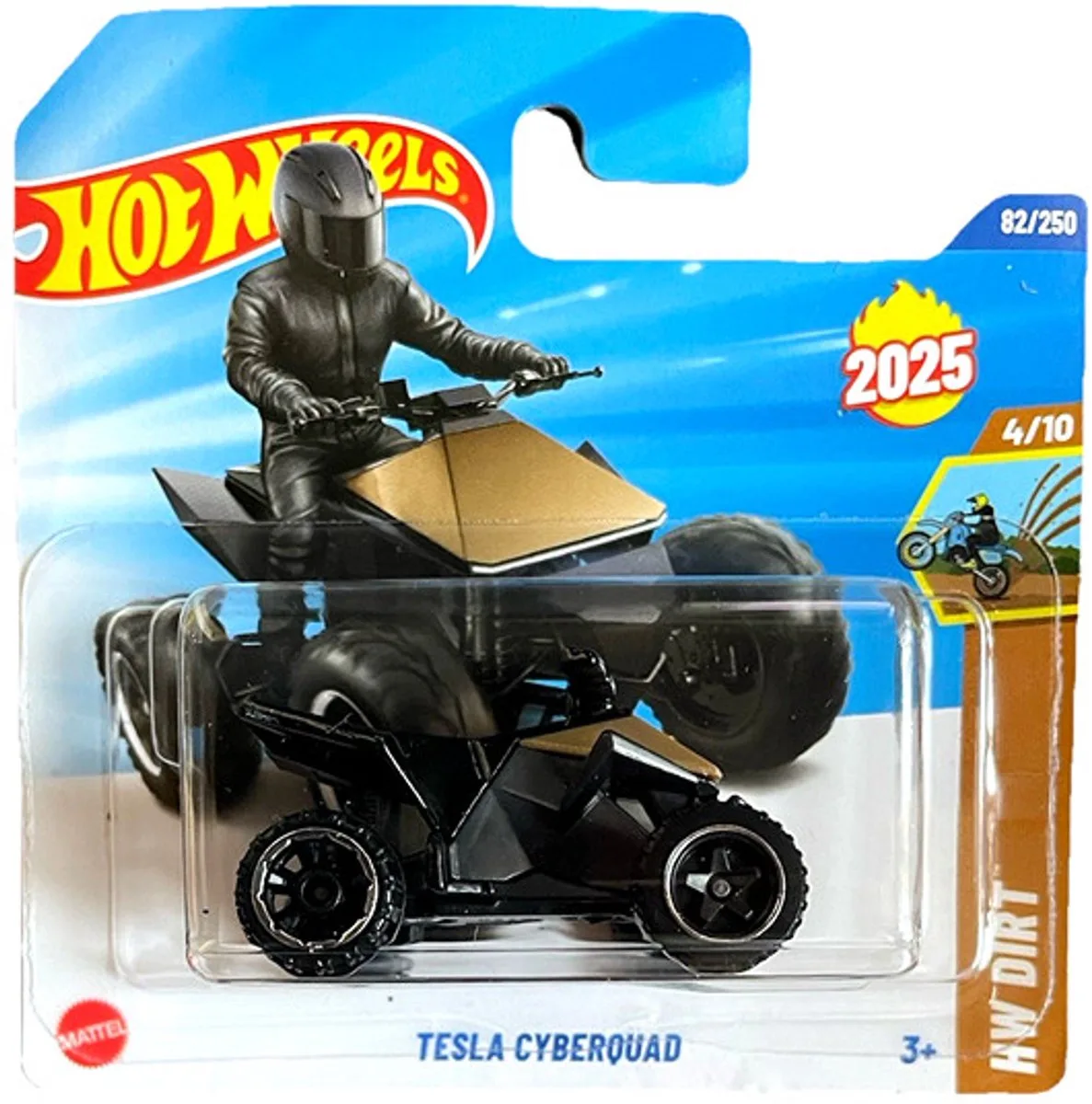 TESLA CYBERQUAD 82/250 HW DIRT 4/10 QUAD SHORT CARD 2025 van Hot Wheels in Black gold – productfoto