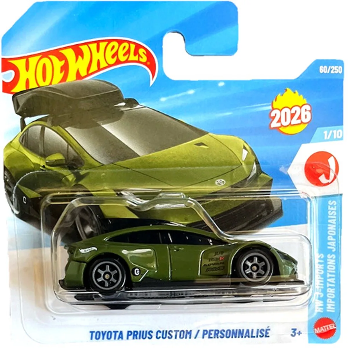 TOYOTA PRIUS CUSTOM PERSONNALISÉ 60/250 HW J-IMPORTS 1/10 SHORT CARD 2026 från Hot Wheels i Moss green – produktbild
