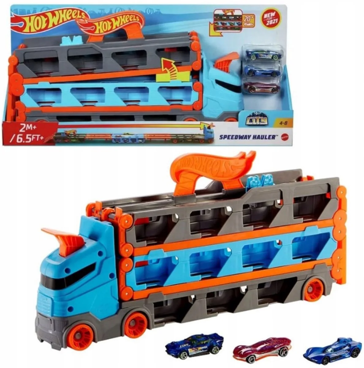 Transporter 2-in-1: Racebaan met 20+ auto's en Launcher von Hot Wheels in Mehrfarbig – Produktfoto