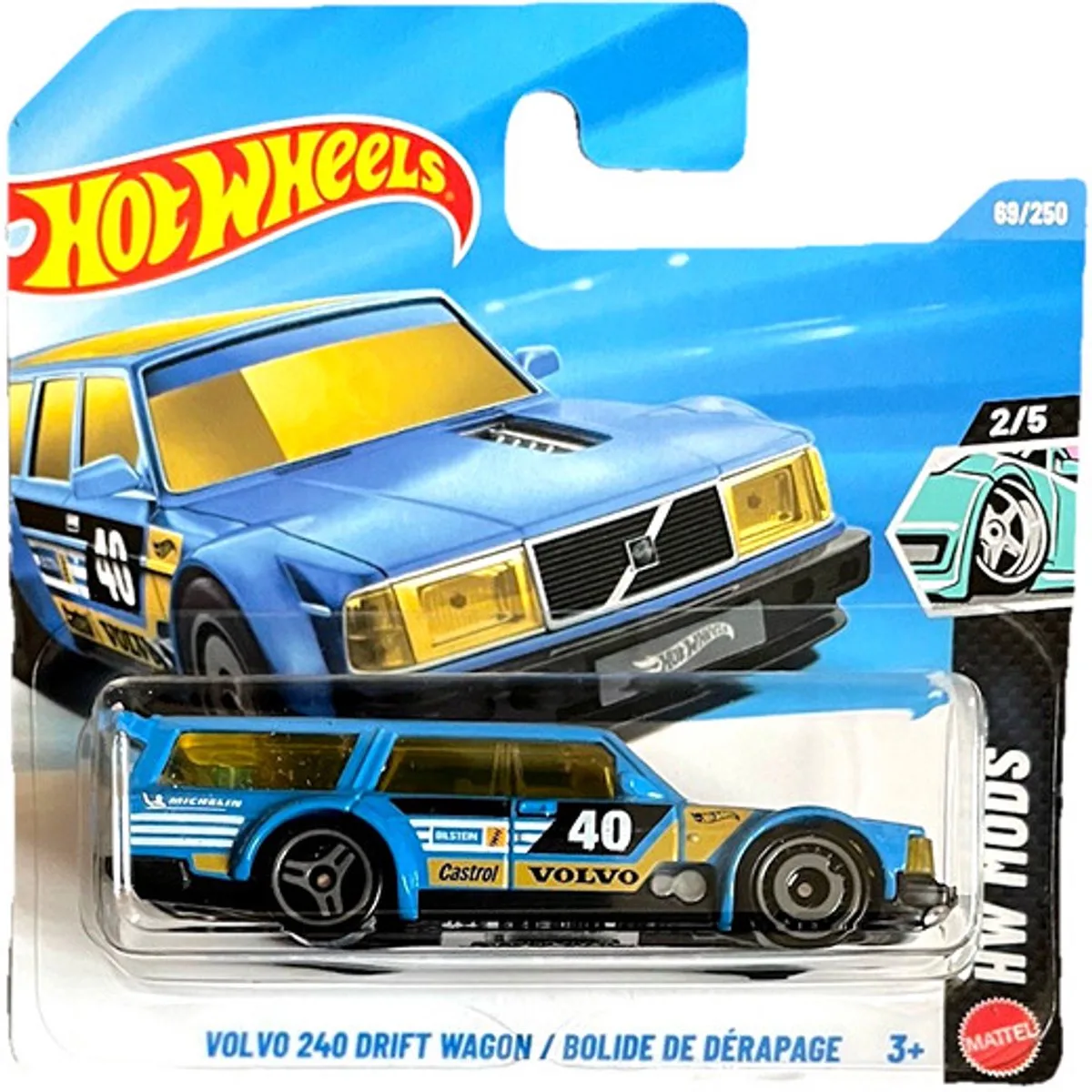 VOLVO 240 DRIFT WAGON 40 BLUE 69/250 HW MODS 2/5 SHORT CARD 2026 van Hot Wheels in Blue 40 – productfoto