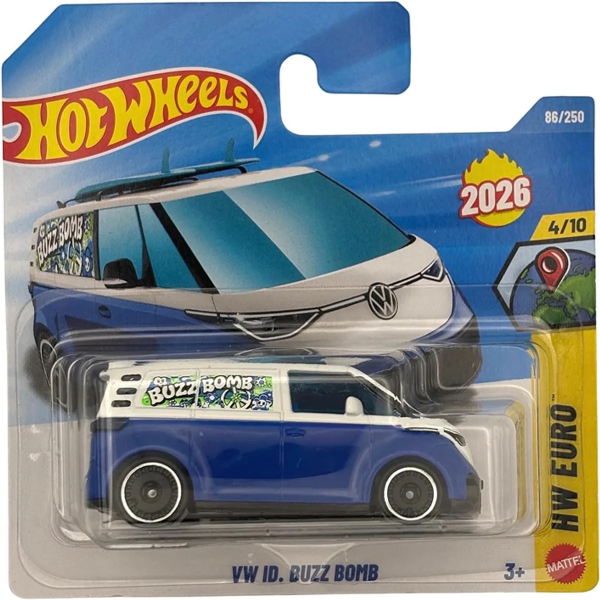 VW ID BUZZ BOMB 86/250 HW EURO 4/10 SHORT CARD 2026 de Hot Wheels en Blue white – photo du produit