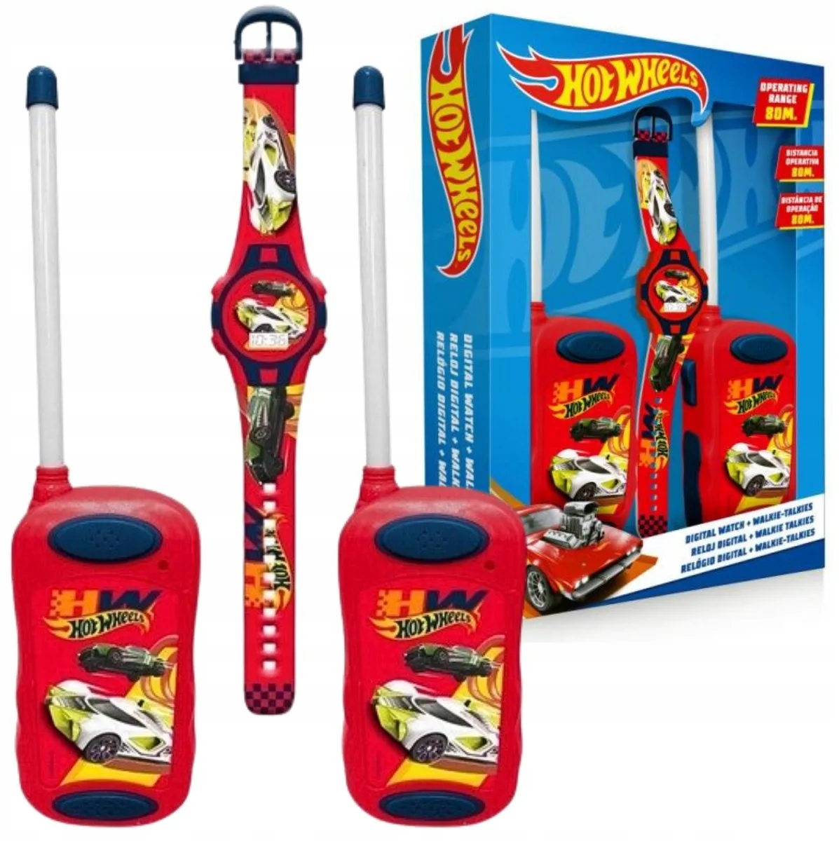 Walkie Talkie Set met Digitaal Horloge – 3-Delige Speelset – Voor Kinderen – Rood/Blauw by Hot Wheels in Blue – product photo