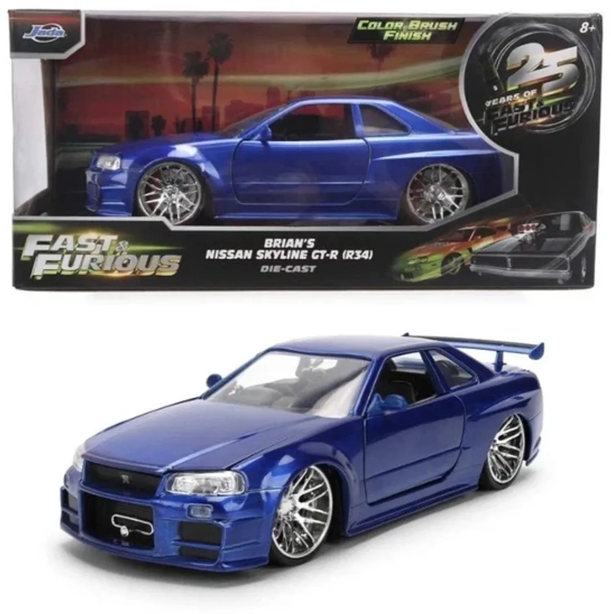 Brian's Nissan Skyline R34 GT-R Fast And Furious modelauto 1:32 från Jada Toys i Blå – produktbild