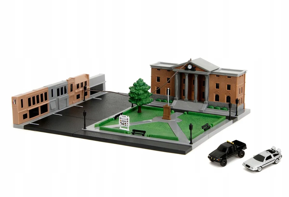 Diorama Back to the Future DeLorean DMC-12 & Toyota van Jada Toys – productfoto