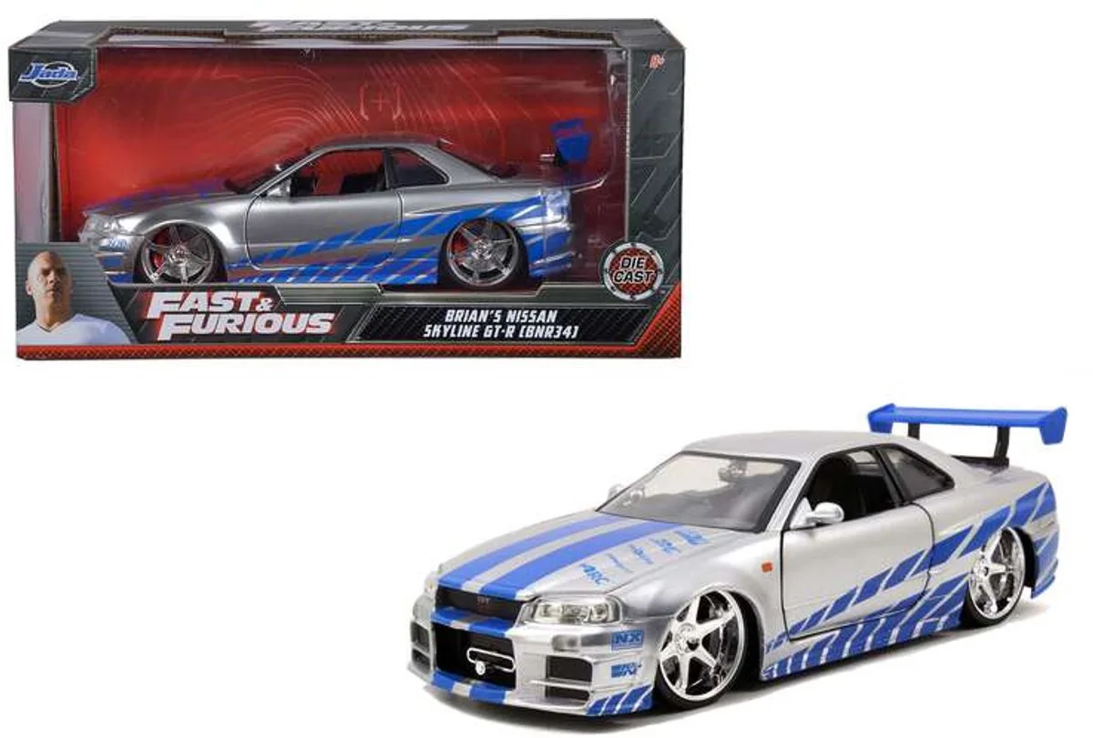 Fast & Furious 2002 Nissan Skyline 1:24 - 9397158314R00 fra Jada Toys i Zilver – Blauw – produktbillede