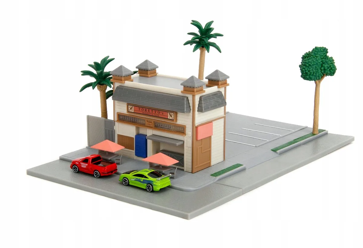 Fast & Furious Diorama: Toretto's Diner met 2 Auto's von Jada Toys in Mehrfarbig – Produktfoto