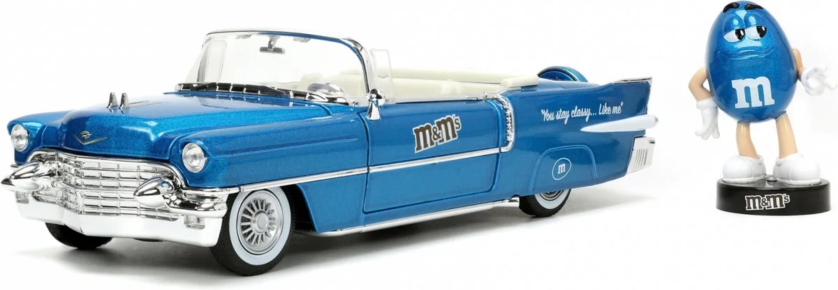 M&Ms Blue & 1956 Cadillac Eldorado 1:24, Auto, 13 jaar, Metaal von Jada Toys in Blau – Produktfoto