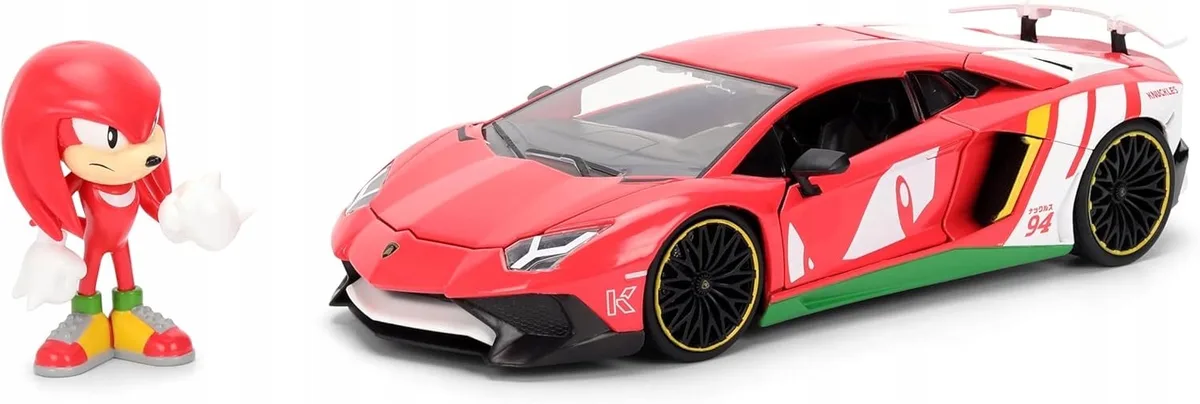 Merkloos Lamborghini Aventador SV met Knuckles Sonic figuur 1:24 von Jada Toys – Produktfoto