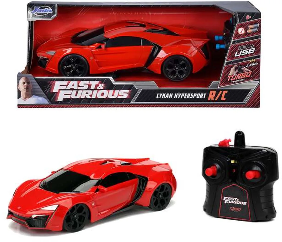RC auto Fast & Furious Lykan Hypersport 1:16 - Op afstand bestuurbare auto - radiografische auto från Jada Toys i Röd – produktbild