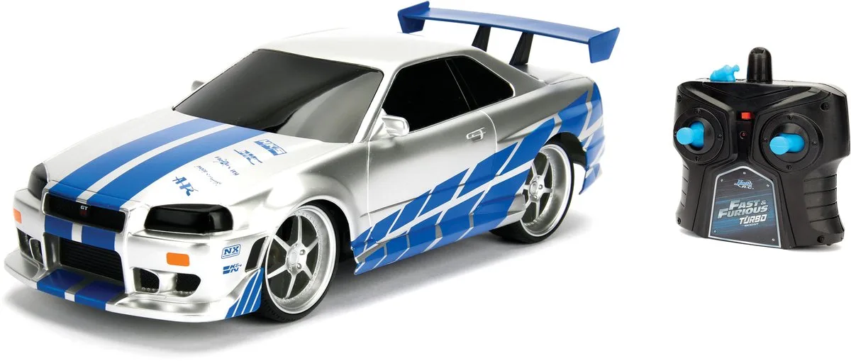RC Fast & Furious Nissan Skyline GTR 1:16 - Op afstand bestuurbare auto - miniatuurvoertuig - radiografische auto från Jada Toys i Blauw-Zilver – produktbild