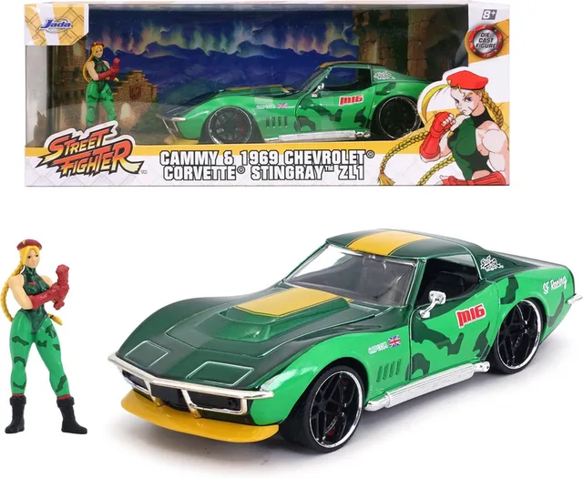 Street Fighter 1969 Chevrolet Corvette Stingray ZL1 met Cammy White figuur Kant-en-klaar model Personenauto (
