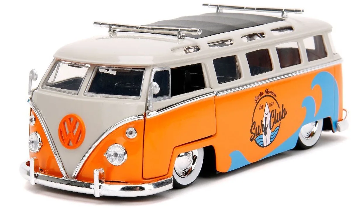 Volkswagen bus met surfplank 1962 de Jada Toys en Orange – photo du produit