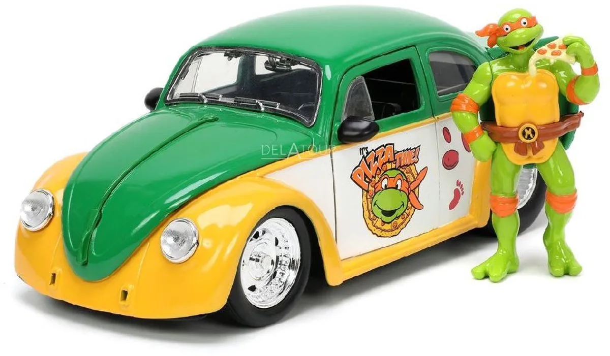 Volkswagen Drag Beetle 1959 & Michelangelo Figurine Jada 1:24 de Jada Toys en Jaune, Vert – photo du produit