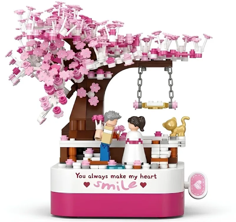 Bonsai Romantische Japanse bloemen tuin | Botanical Sakura Kersenbloesem | Classic bloemenpracht modelbouw | Muziekdoos niet compatibel met lego | Icons Creator speelgoed mega bouwpakket voor kinderen & volwassenen | 449 bloks | Valentijn cadeau de Jaki en Japanse tuin muziekdoos, 449 bouwblokken – photo du produit