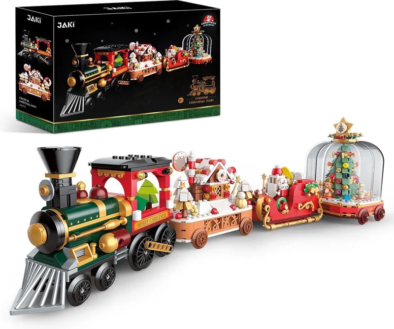 Frozen kerstmis trein bouwset | Classic creator kerst speelgoed geschikt voor Lego | Kerstboom modelbouw | Christmas kerstballen decoratie cadeau geschenkset voor kinderen & volwassenen | Bouwdoos met 1011 bouwstenen van Jaki in Kerst Trein, 1011 bouwblokken – productfoto