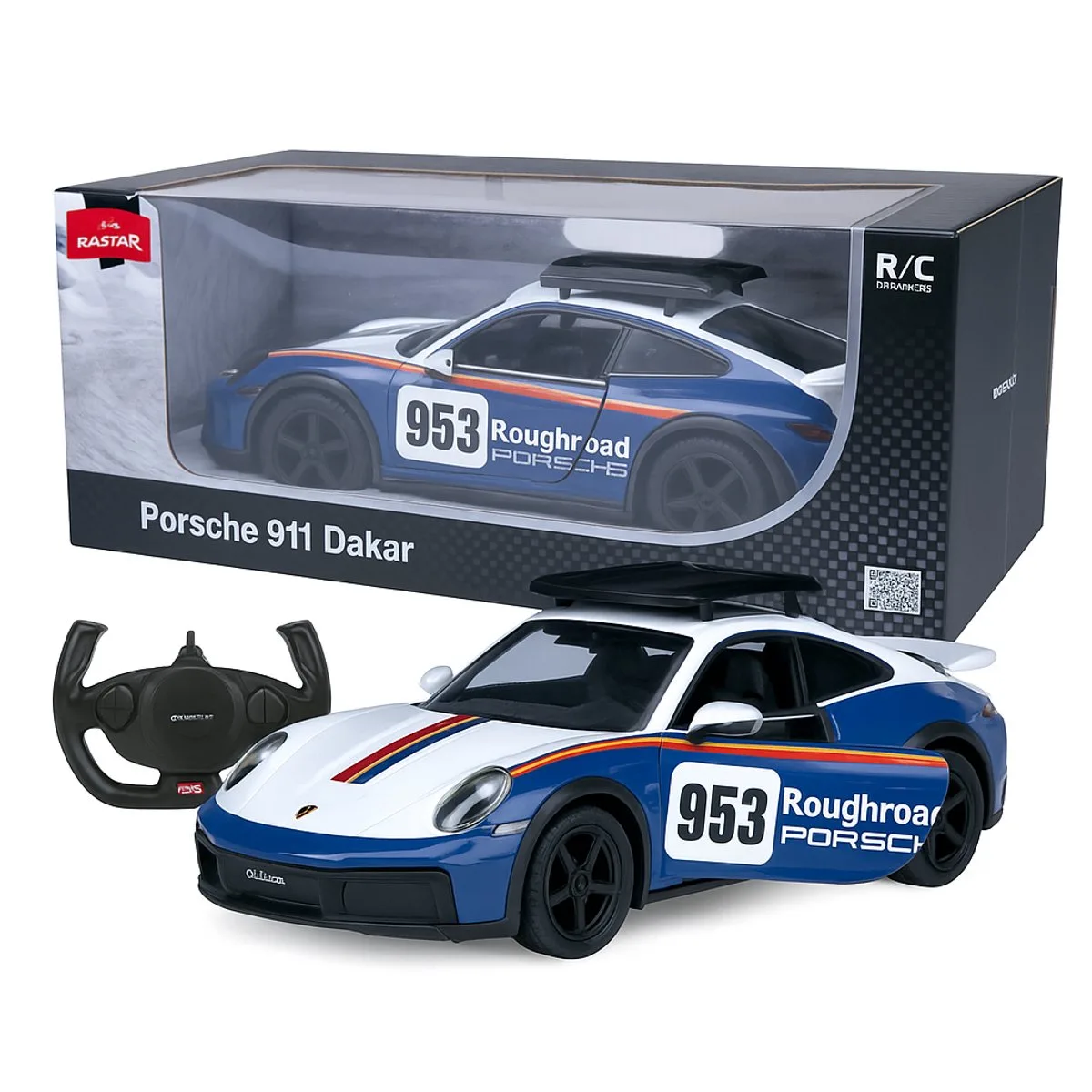 RC voertuig Auto - 402212 RC Auto Porsche 911 Dakar Performance - Wit/Blauw - 2,4GHz RC Model Kant en Klaar - 1:14 Bestuurbare Auto van Jamara in Wit – productfoto