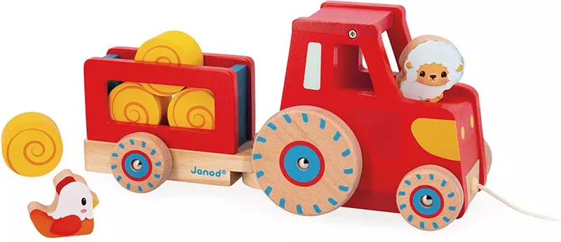 Boerderij - Houten trekfiguur - Tractor fra Janod i Flerfarvet – produktbillede