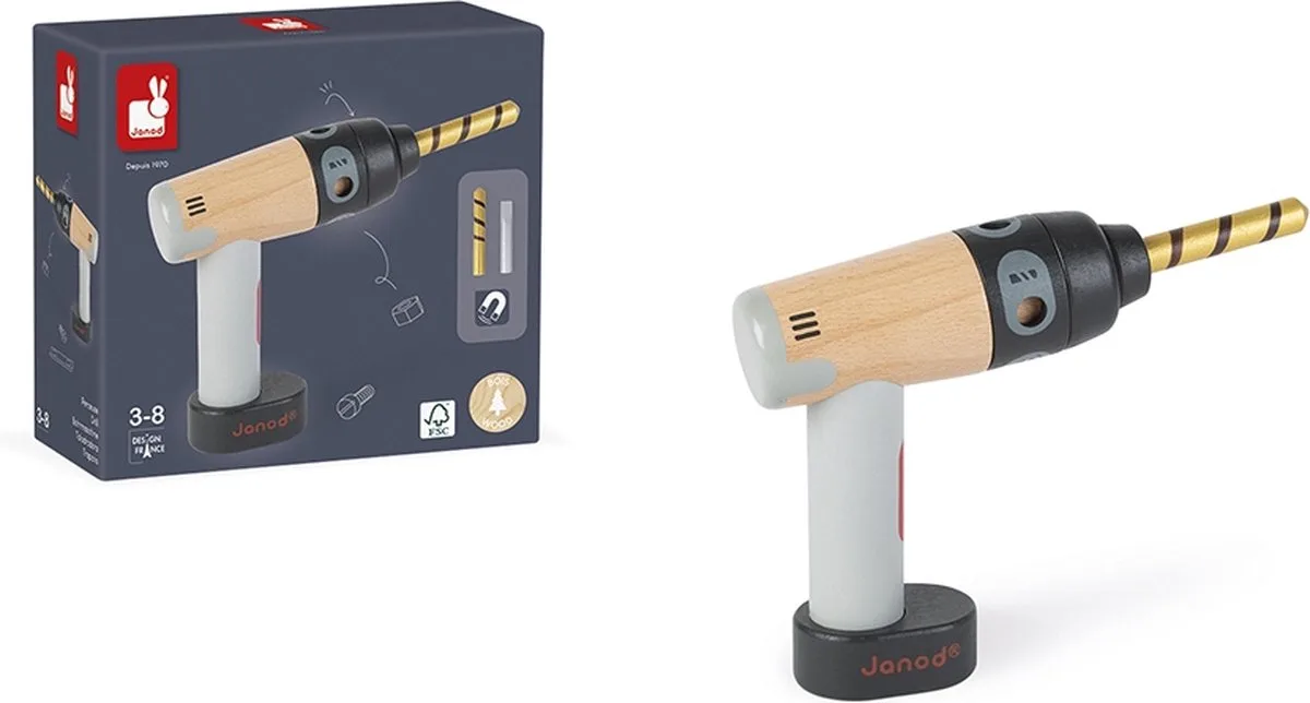 Brico'kids - Houten boormachine van Janod in Grijs – productfoto
