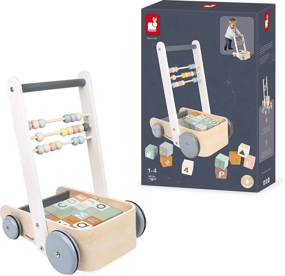 Duwkar/activiteiten wagen met blokken ABC de Janod en Sweet Cocoon – photo du produit
