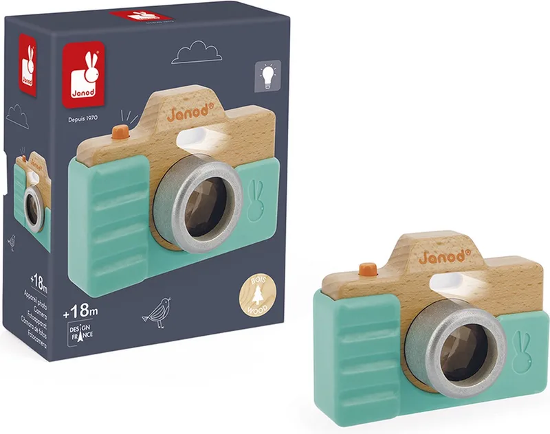 Fotocamera - Met geluid, flits en caleidoscoop von Janod in Houtkleurig – Produktfoto