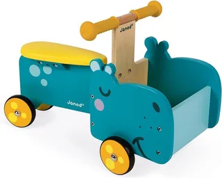 Houten bakfiets / loopfiets - Nijlpaard de Janod en Turquoise – photo du produit 1 sur 6