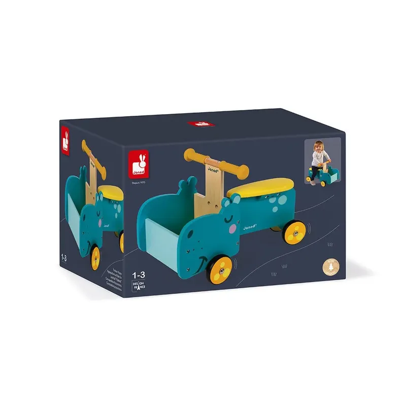 Houten bakfiets / loopfiets - Nijlpaard de Janod en Turquoise – photo du produit 3 sur 6