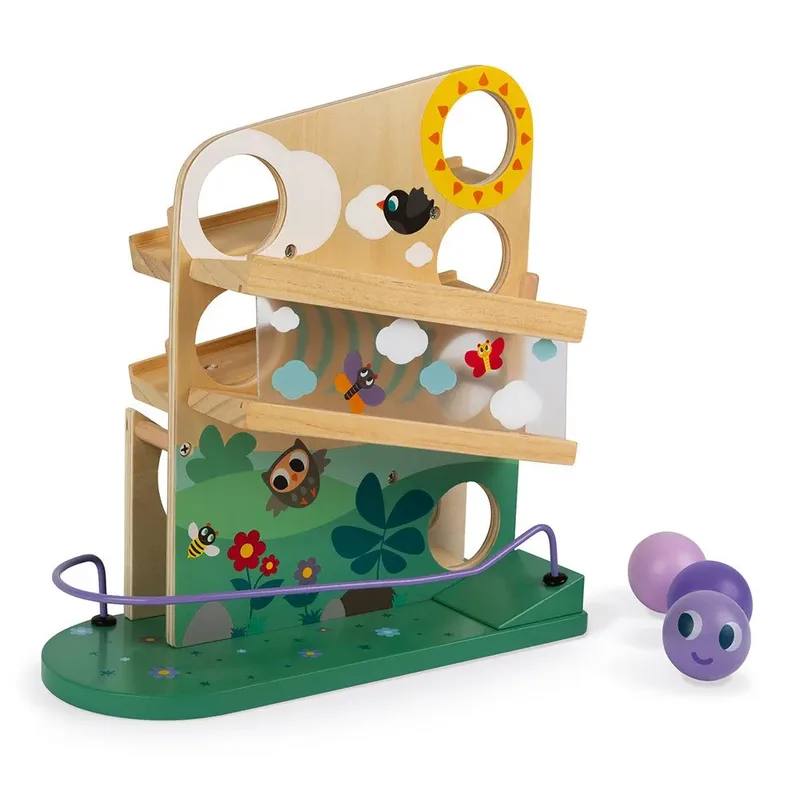 Houten ballenbaan met bel - Rups de Janod en Multicolore – photo du produit 3 sur 6