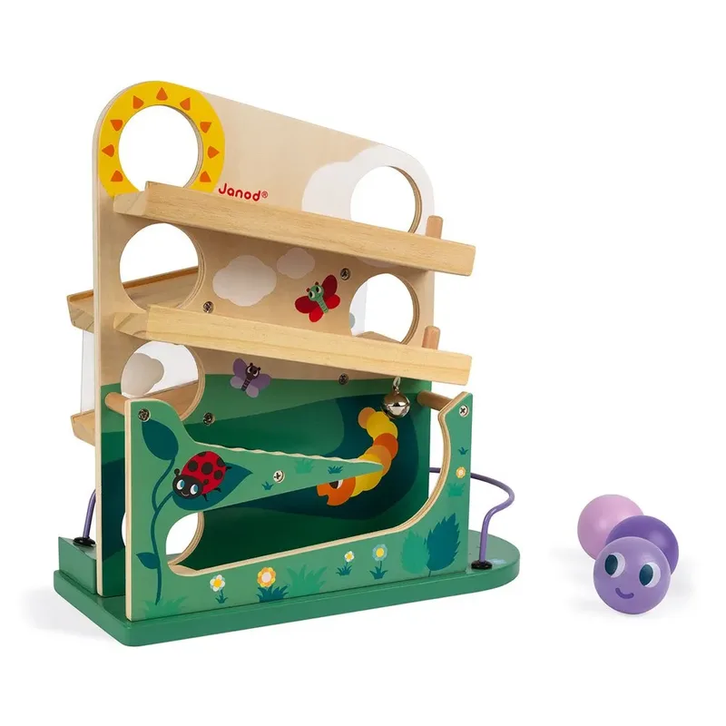 Houten ballenbaan met bel - Rups de Janod en Multicolore – photo du produit 6 sur 6