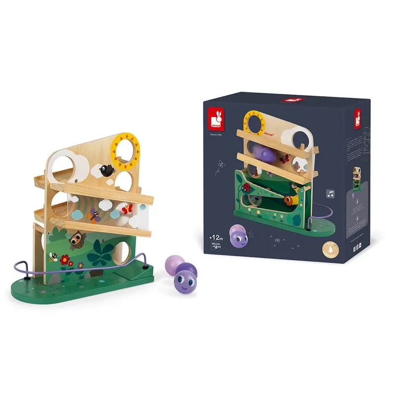 Houten ballenbaan met bel - Rups de Janod en Multicolore – photo du produit 4 sur 6