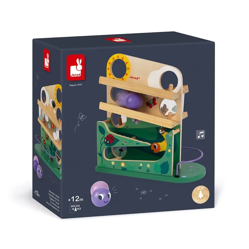 Houten ballenbaan met bel - Rups de Janod en Multicolore – photo du produit 2 sur 6