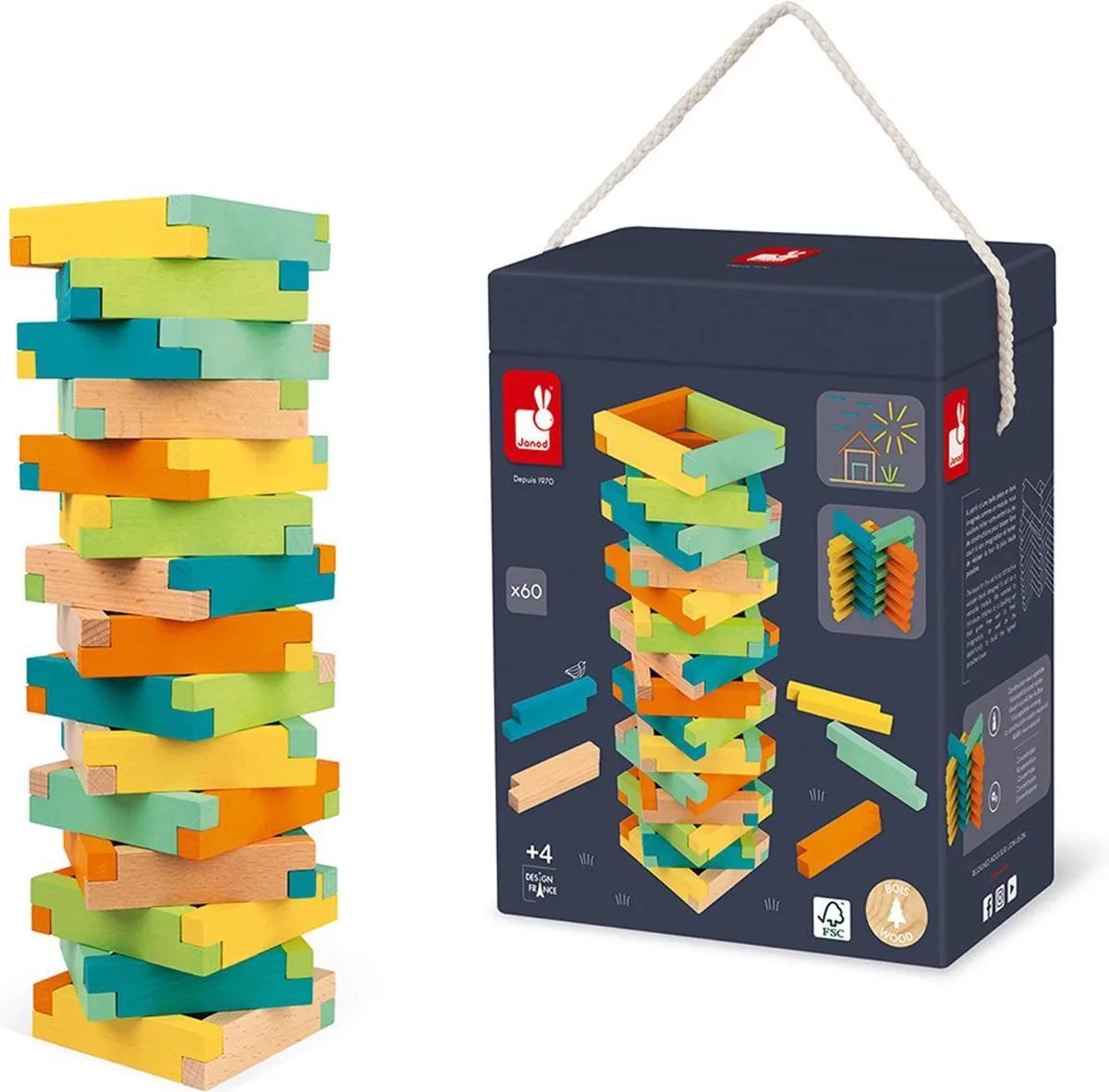 Houten bouwdoos met constructie blokken by Janod in Blue – product photo